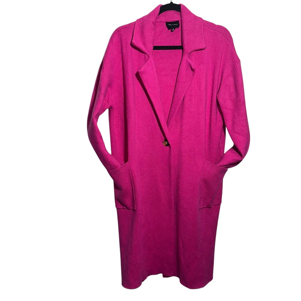 Tea n Rose Fuchsia Longline Sweater Cardigan L Single Button Pockets‎